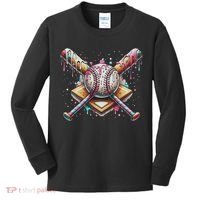 Drip Ice Cream Dripping Baseball Player Kids Long Sleeve Shirt thumb 0
