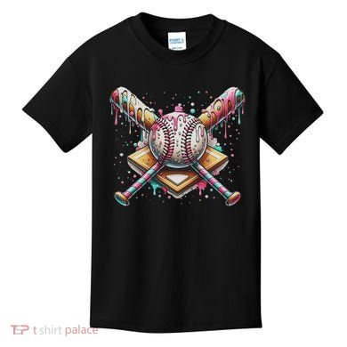 Drip Ice Cream Dripping Baseball Player Kids T-Shirt