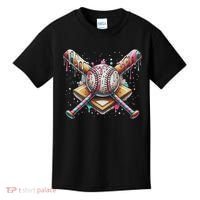 Drip Ice Cream Dripping Baseball Player Kids T-Shirt thumb 0