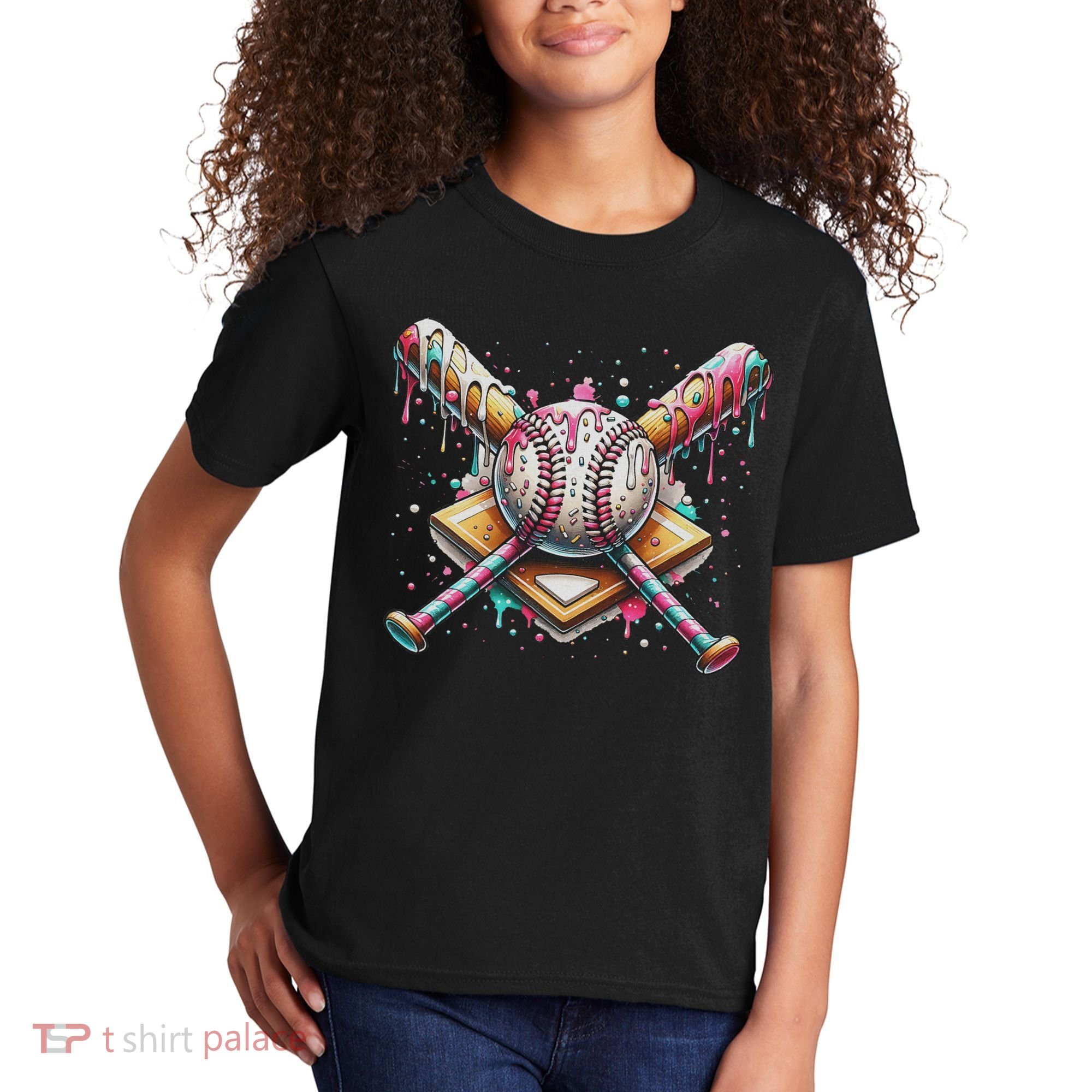 Drip Ice Cream Dripping Baseball Player Kids T-Shirt