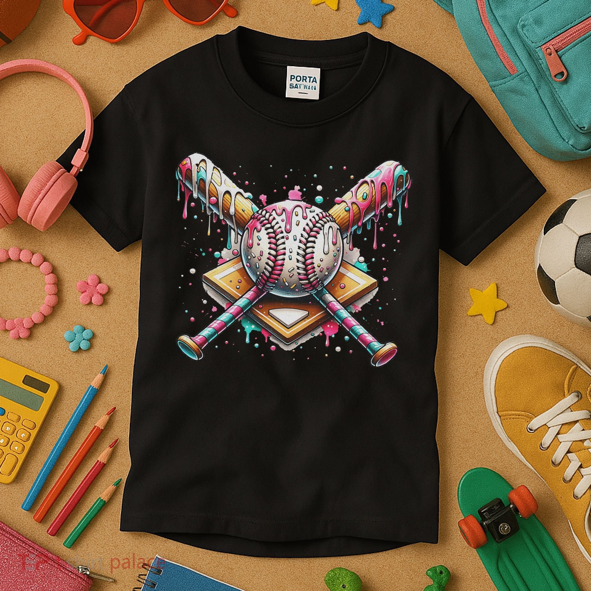 Drip Ice Cream Dripping Baseball Player Kids T-Shirt