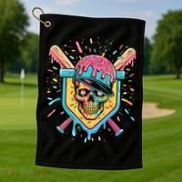 Drip Ice Cream Skull Golf Towel thumb 1