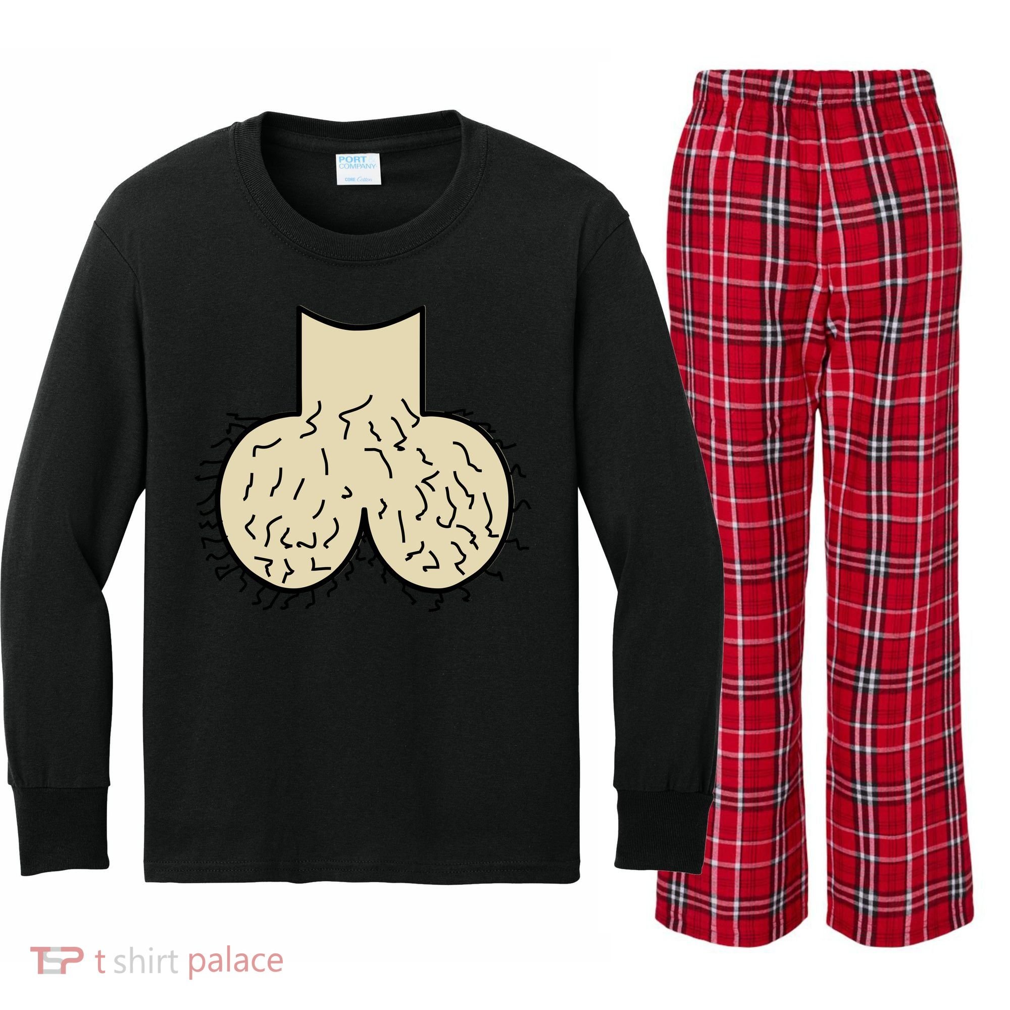 Dick Head Ball Sack Kids Long Sleeve Plaid Pajama Set