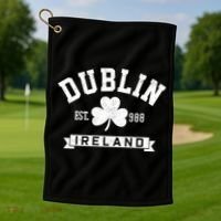 Dublin Ireland Est 988 Clover Leaf Shamrock St Patricks Day Gift Golf Towel thumb 1