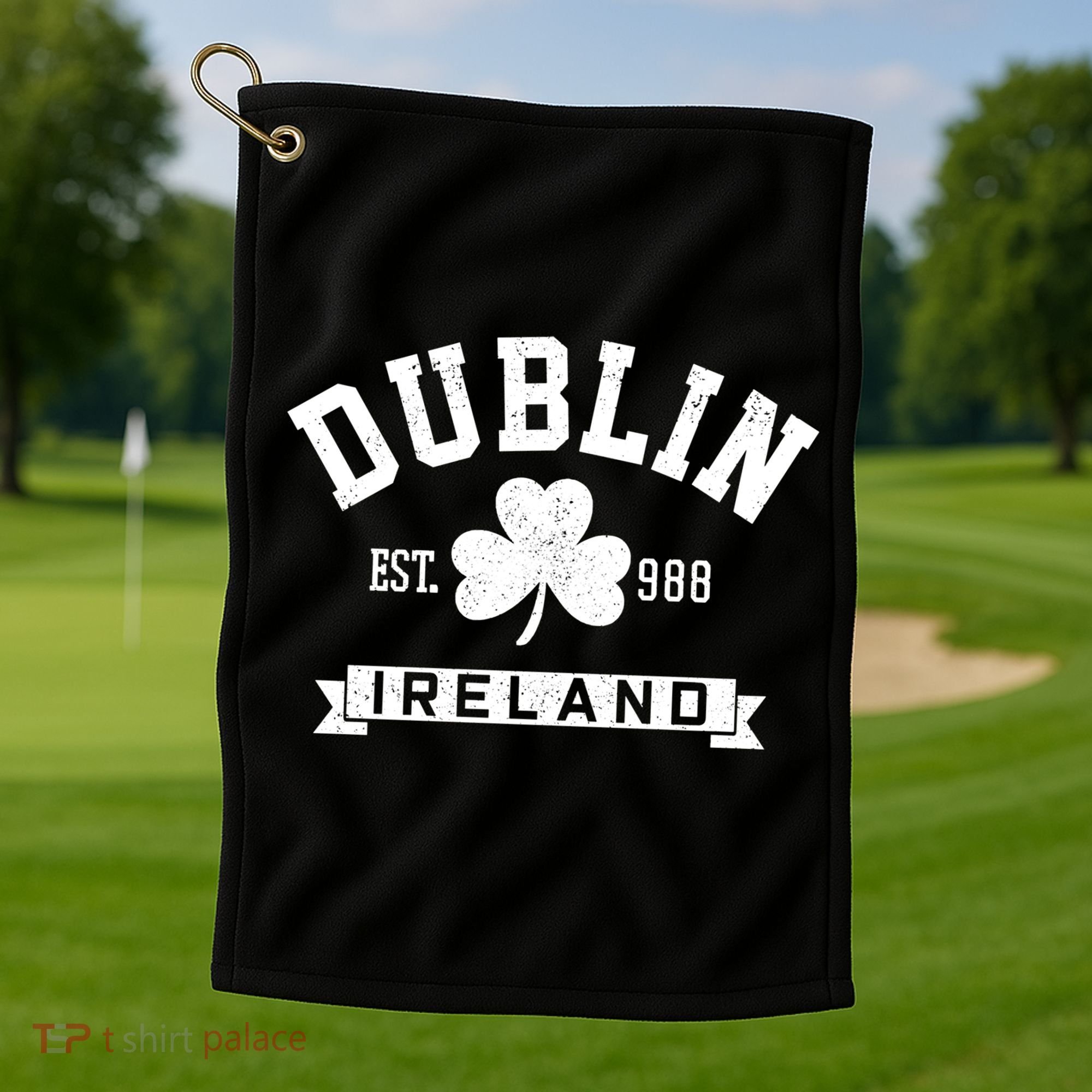 Dublin Ireland Est 988 Clover Leaf Shamrock St Patricks Day Gift Golf Towel