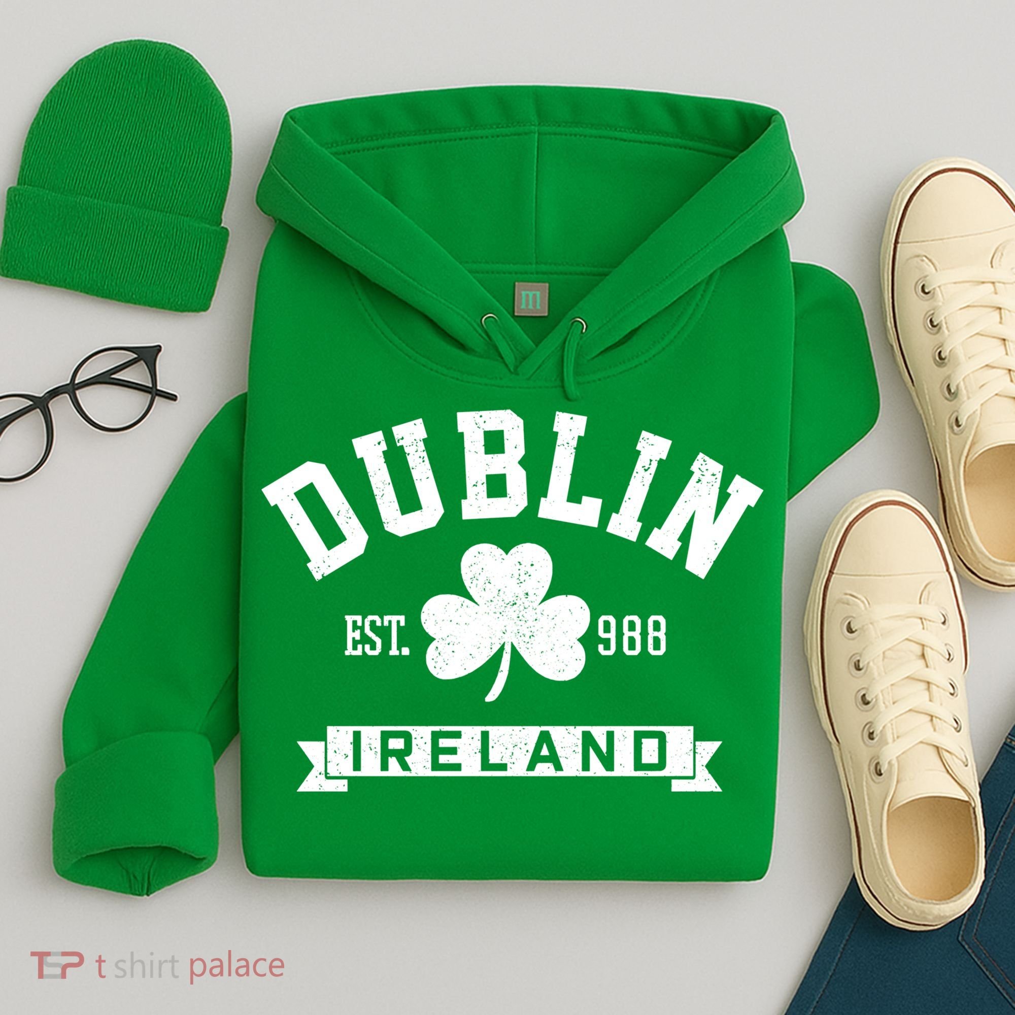 Dublin Ireland Est 988 Clover Leaf Shamrock St Patricks Day Gift Hoodie