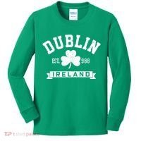 Dublin Ireland Est 988 Clover Leaf Shamrock St Patricks Day Gift Kids Long Sleeve Shirt thumb 0