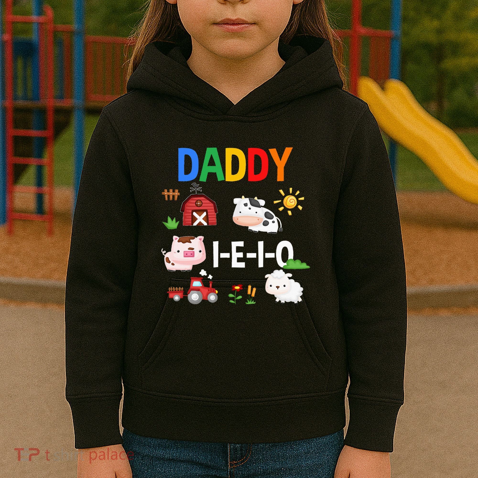 Daddy I E I O Farm Party 3rd Birthday Kids Hoodie