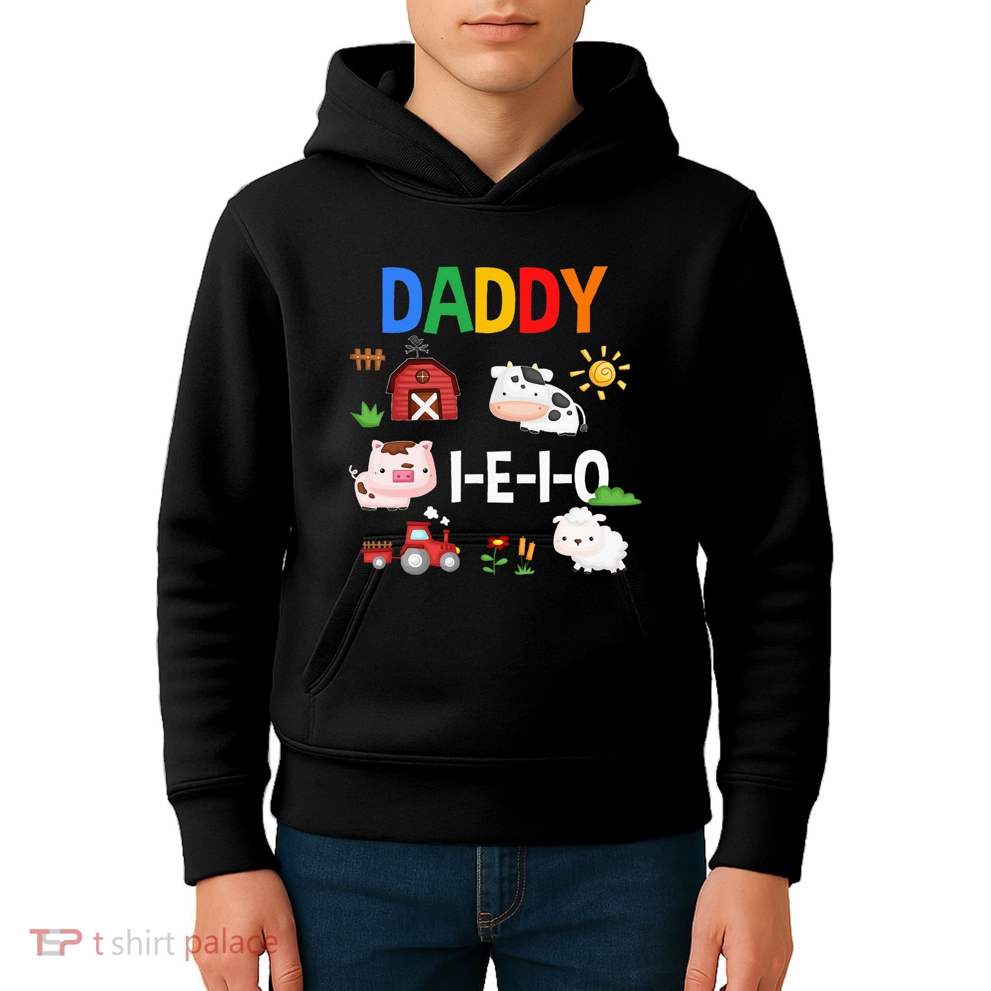 Daddy I E I O Farm Party 3rd Birthday Kids Hoodie