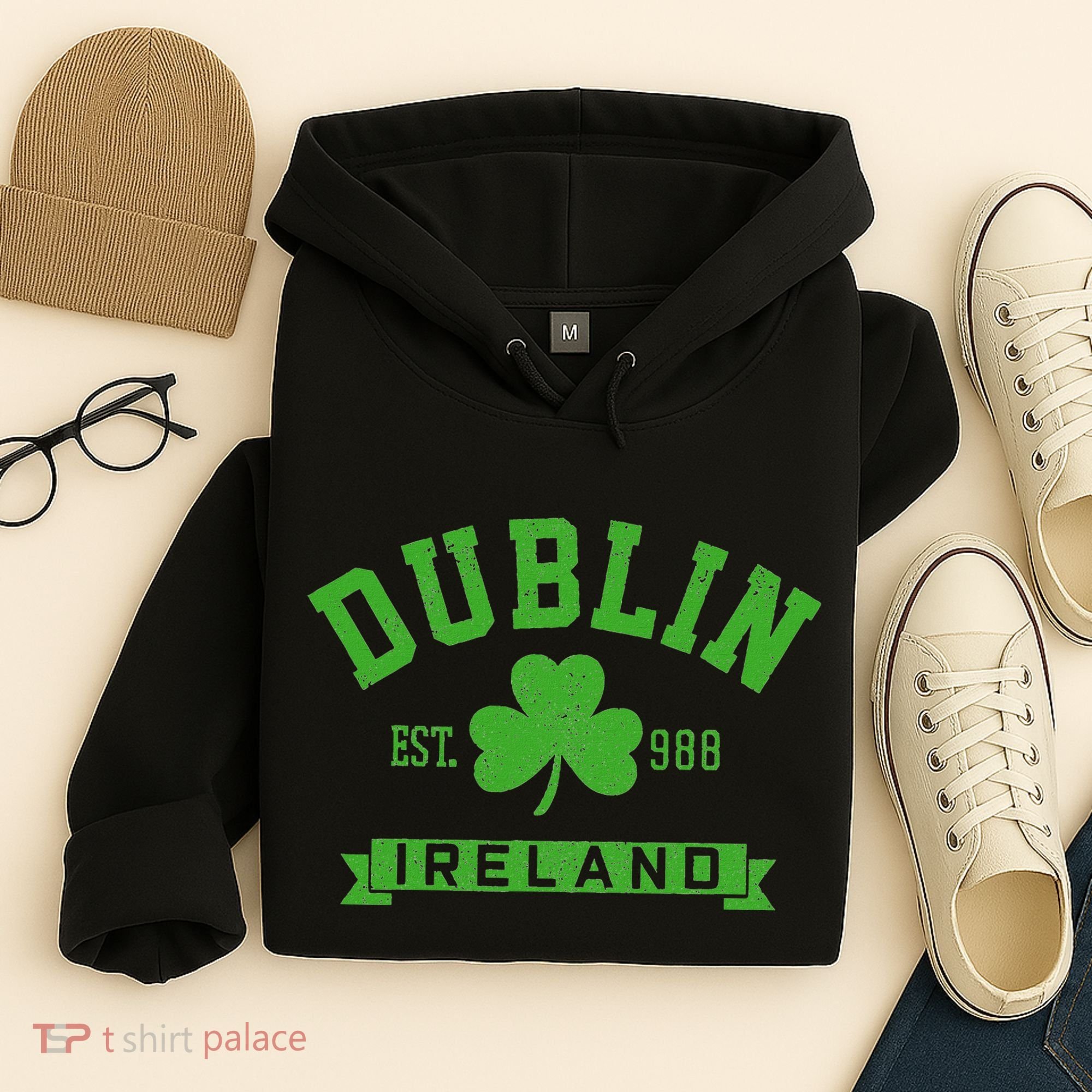 Dublin Ireland Est 988 Clover Leaf Shamrock St. Patricks Day Hoodie