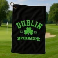 Dublin Ireland Est 988 Clover Leaf Shamrock St. Patricks Day Golf Towel thumb 1