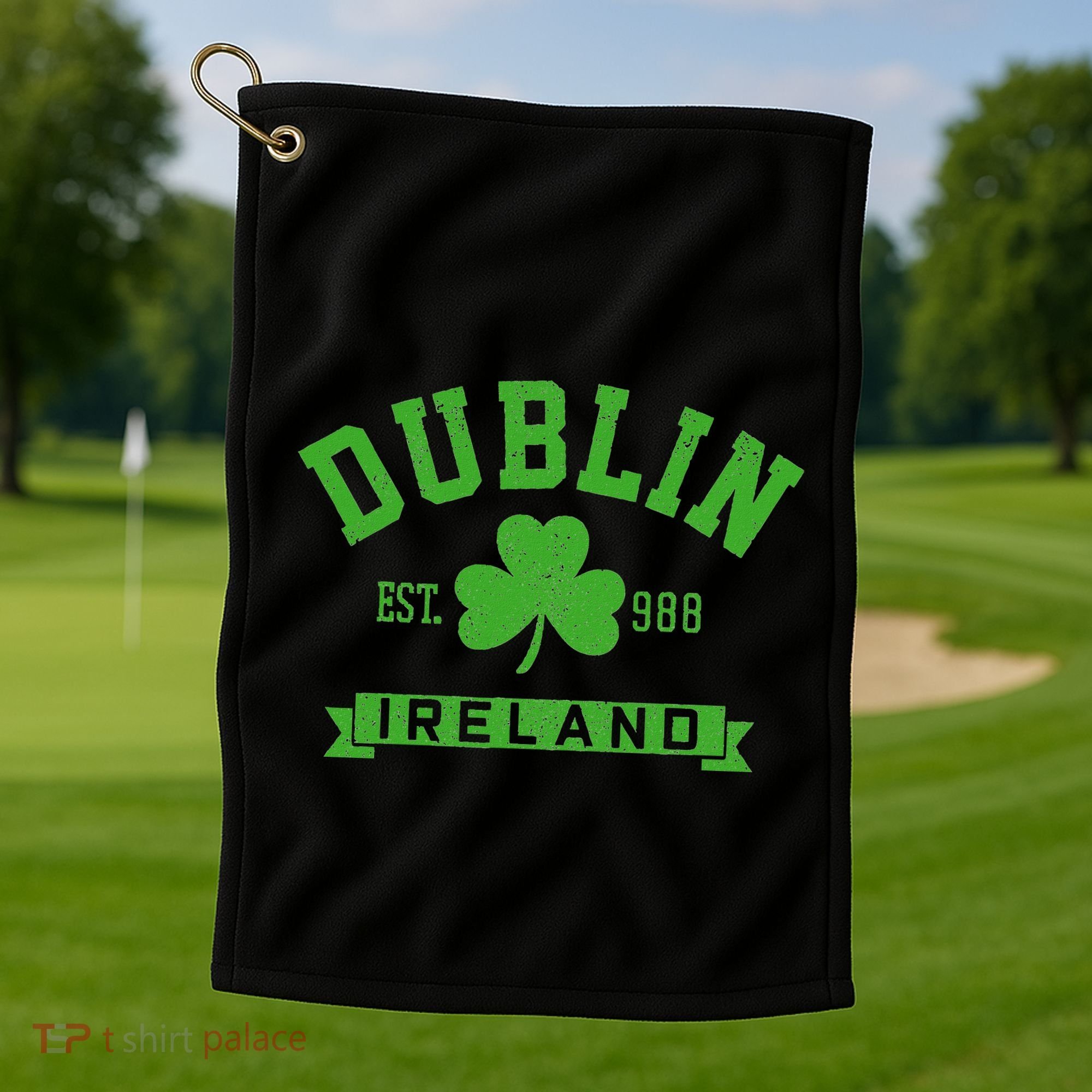 Dublin Ireland Est 988 Clover Leaf Shamrock St. Patricks Day Golf Towel