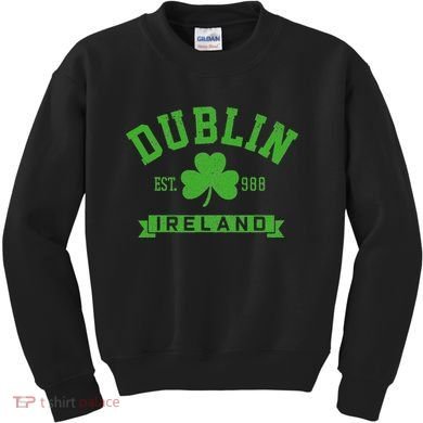 Dublin Ireland Est 988 Clover Leaf Shamrock St. Patricks Day Kids Sweatshirt