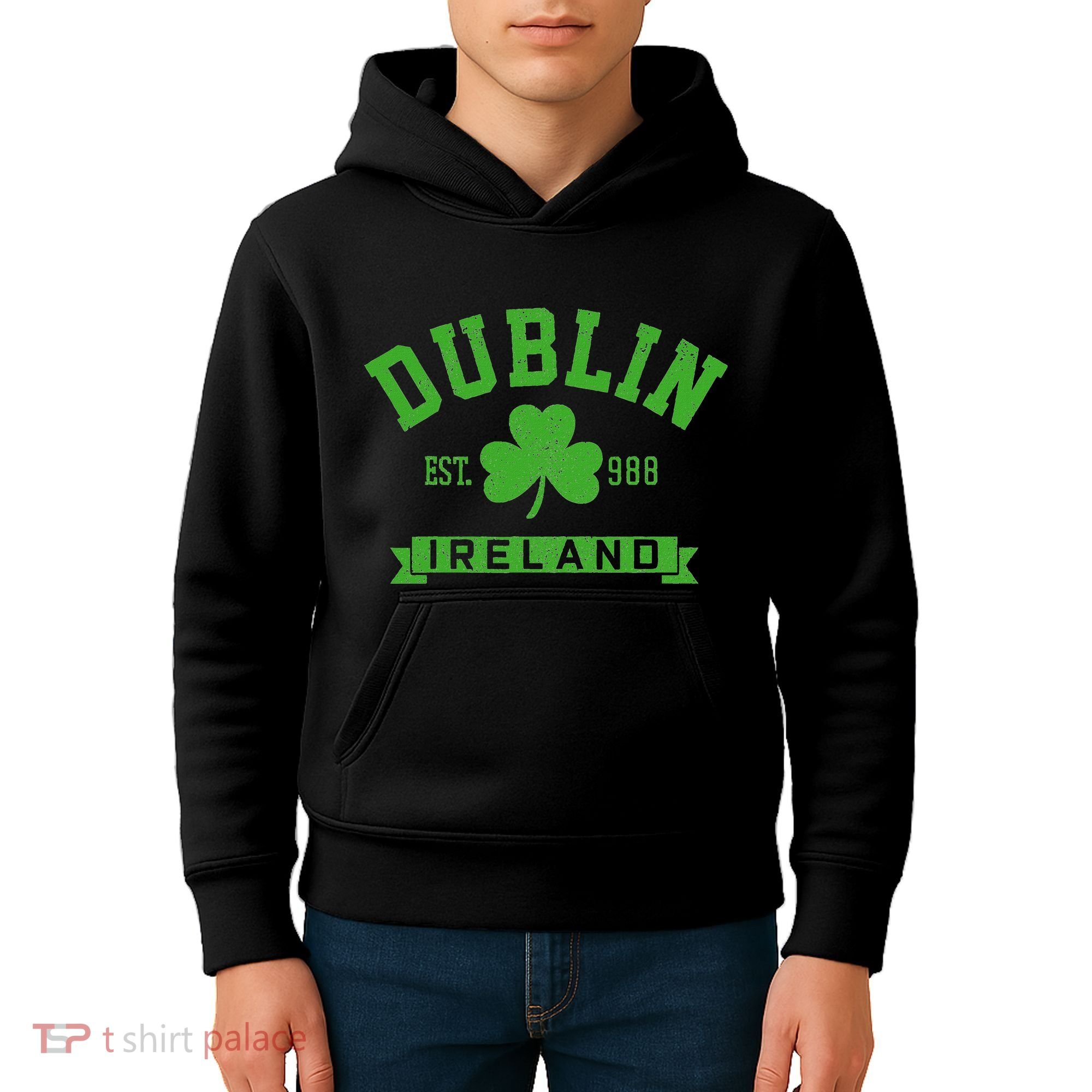 Dublin Ireland Est 988 Clover Leaf Shamrock St. Patricks Day Kids Hoodie