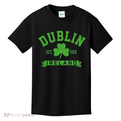 Dublin Ireland Est 988 Clover Leaf Shamrock St. Patricks Day Kids T-Shirt