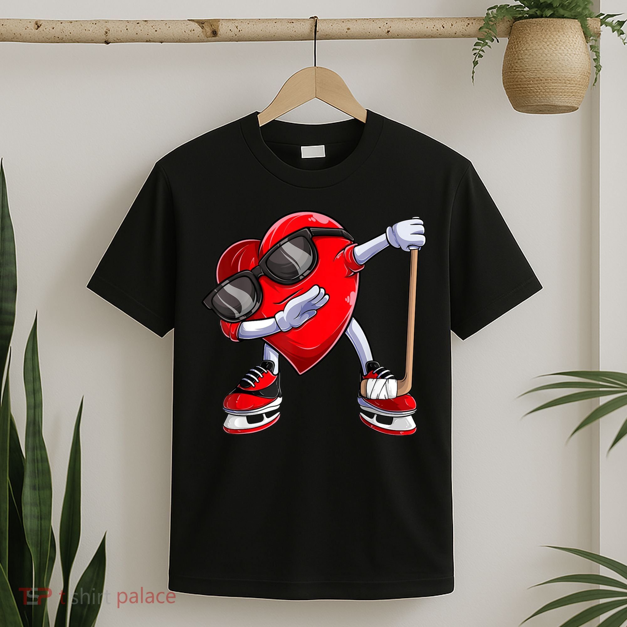 Dabbing Ice Hockey Heart Gift For Valentine's Day Men Boys Kids Gift T-Shirt