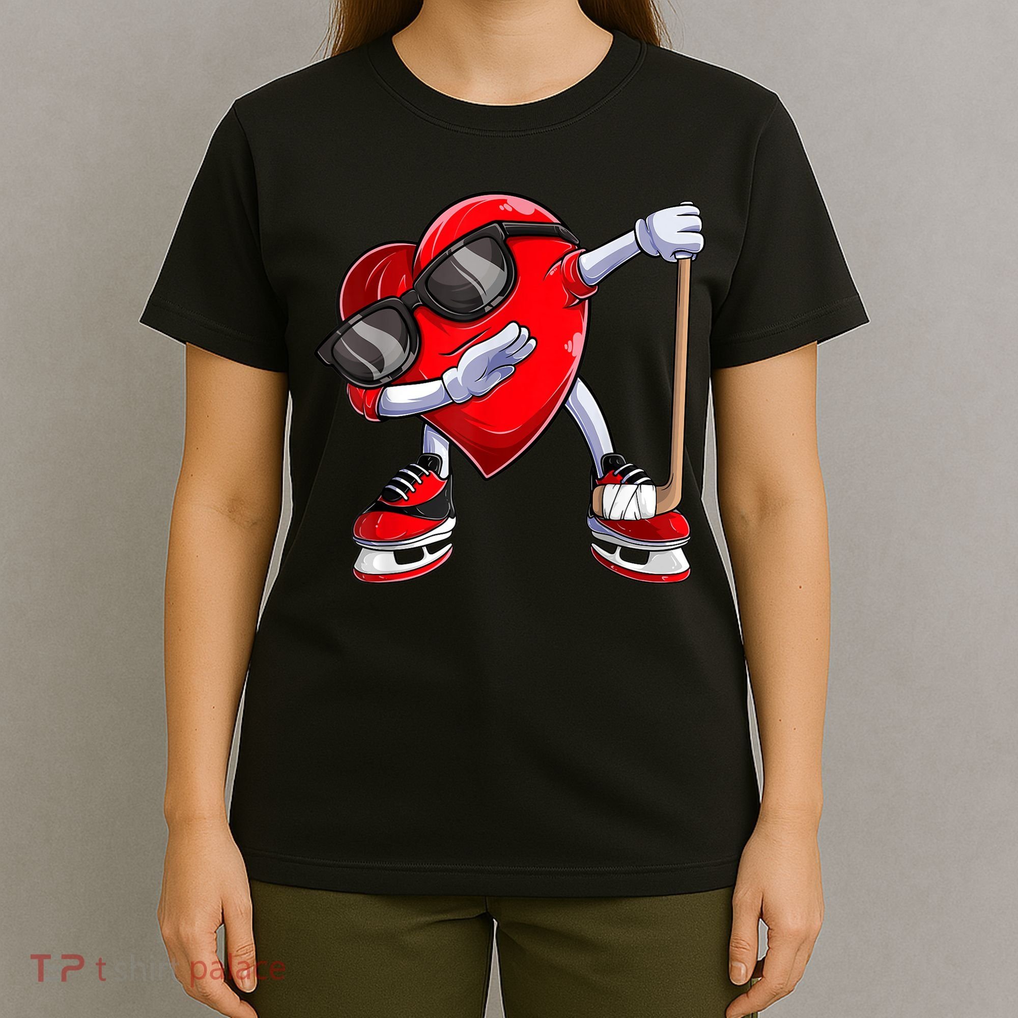 Dabbing Ice Hockey Heart Gift For Valentine's Day Men Boys Kids Gift T-Shirt