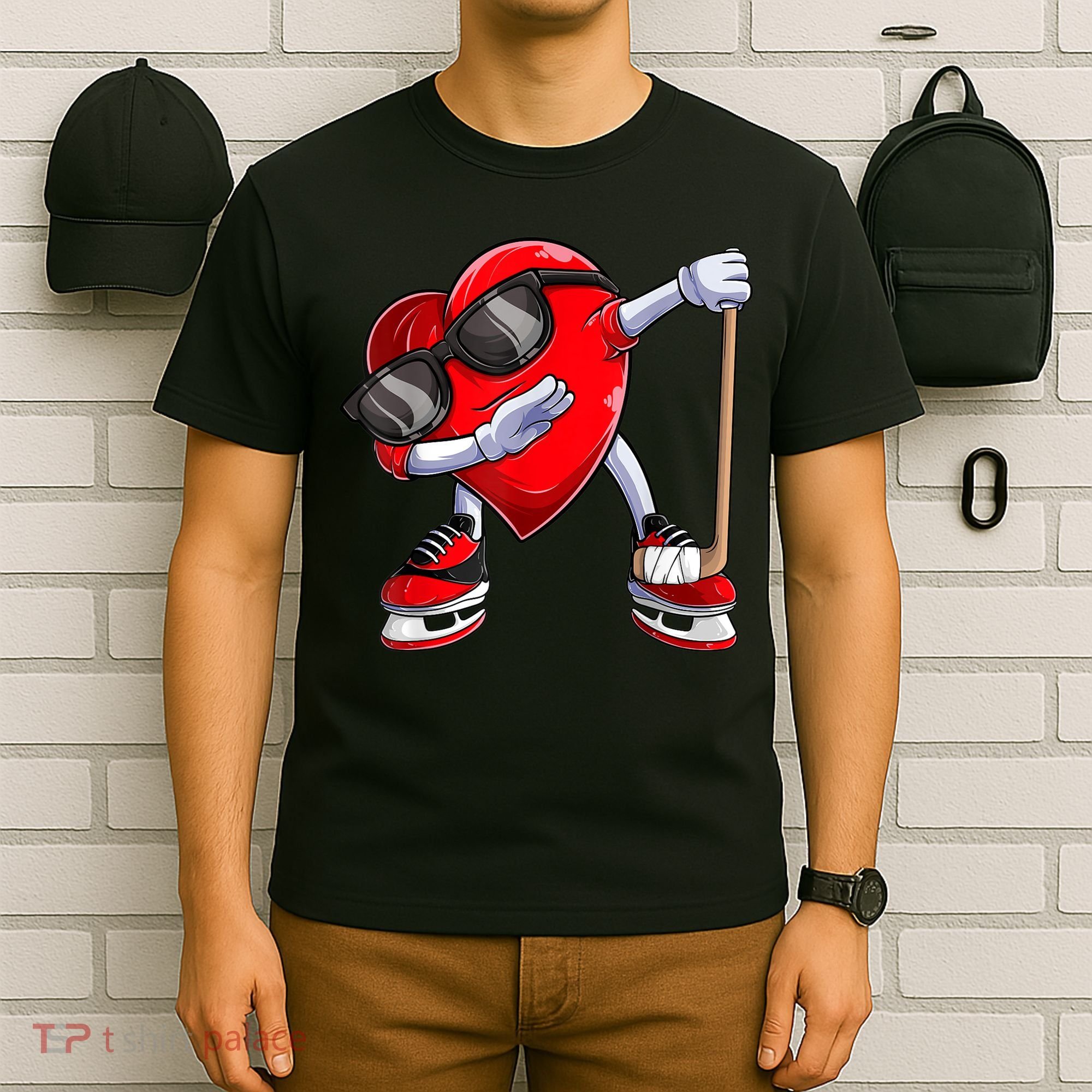 Dabbing Ice Hockey Heart Gift For Valentine's Day Men Boys Kids Gift T-Shirt