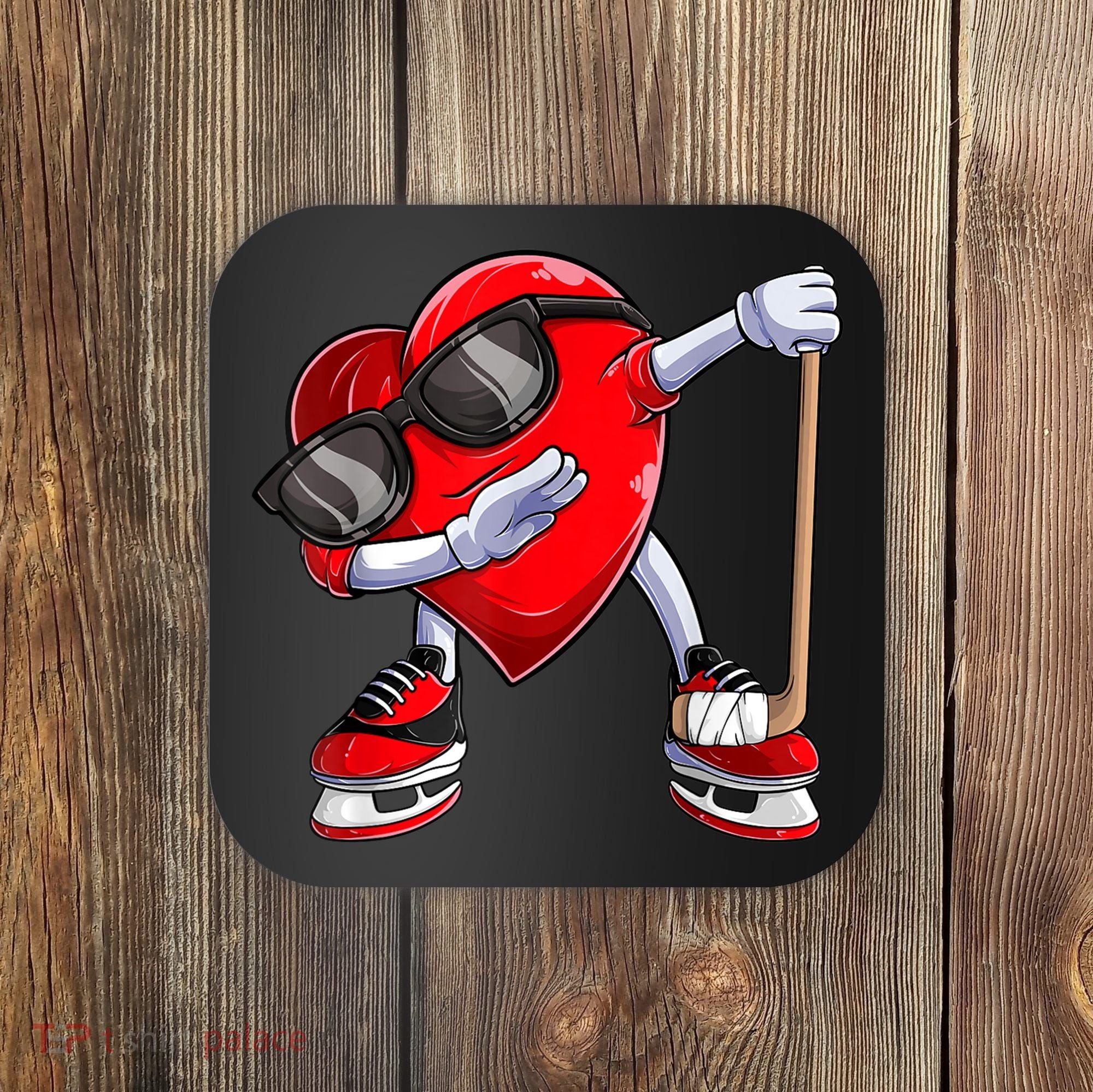 Dabbing Ice Hockey Heart Gift For Valentine's Day Men Boys Kids Gift Coaster