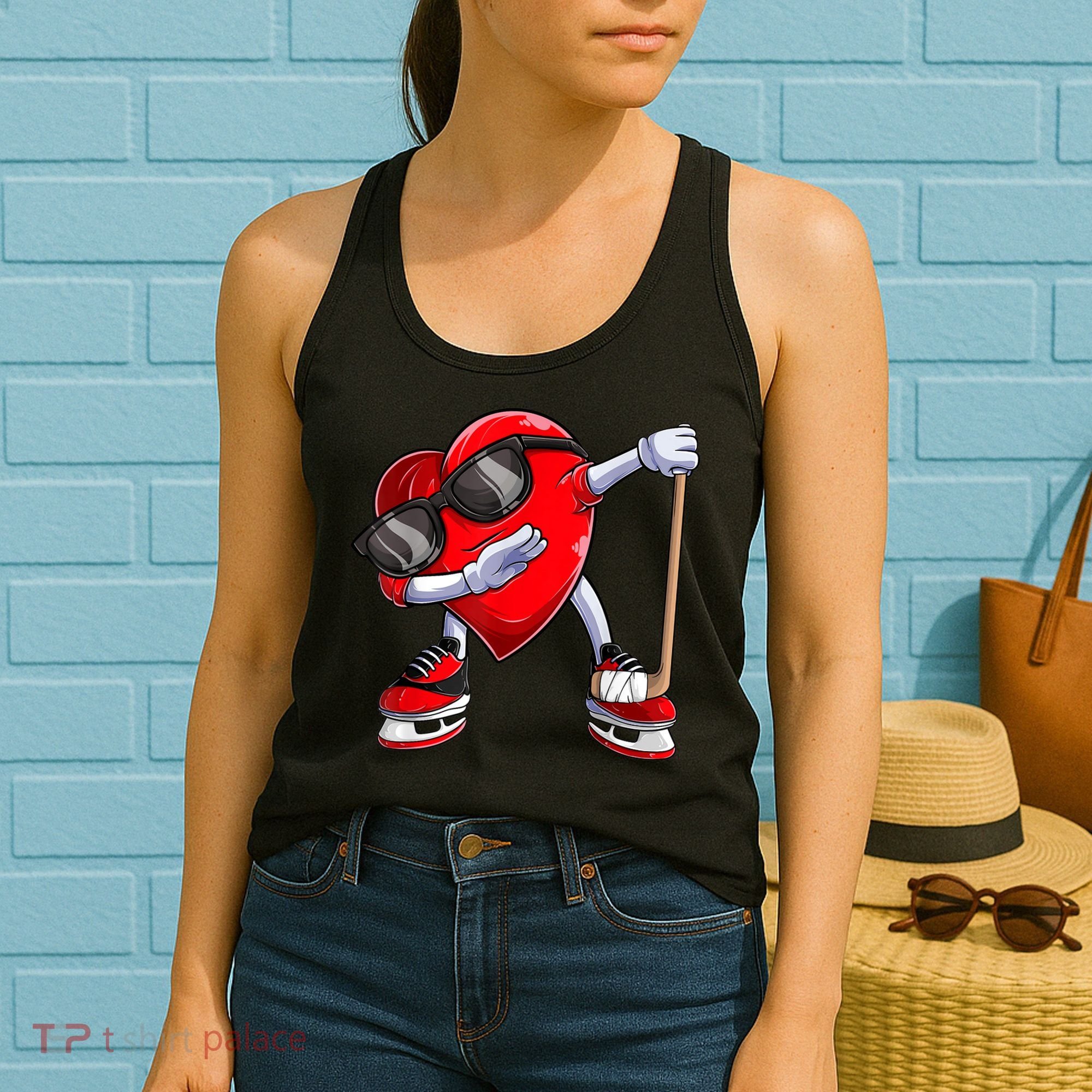 Dabbing Ice Hockey Heart Gift For Valentine's Day Men Boys Kids Gift Women's Tank Top