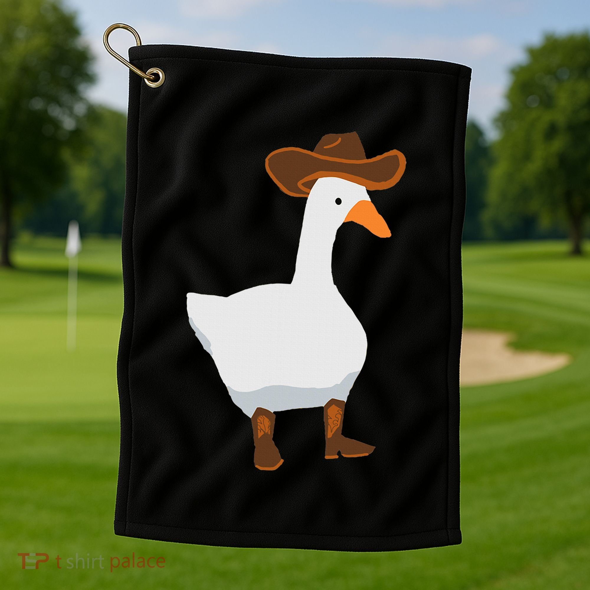 Duck In His Cowboy Hat Goose In Boots Golf Towel