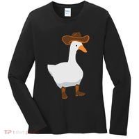 Duck In His Cowboy Hat Goose In Boots Women's Long Sleeve Shirt thumb 0