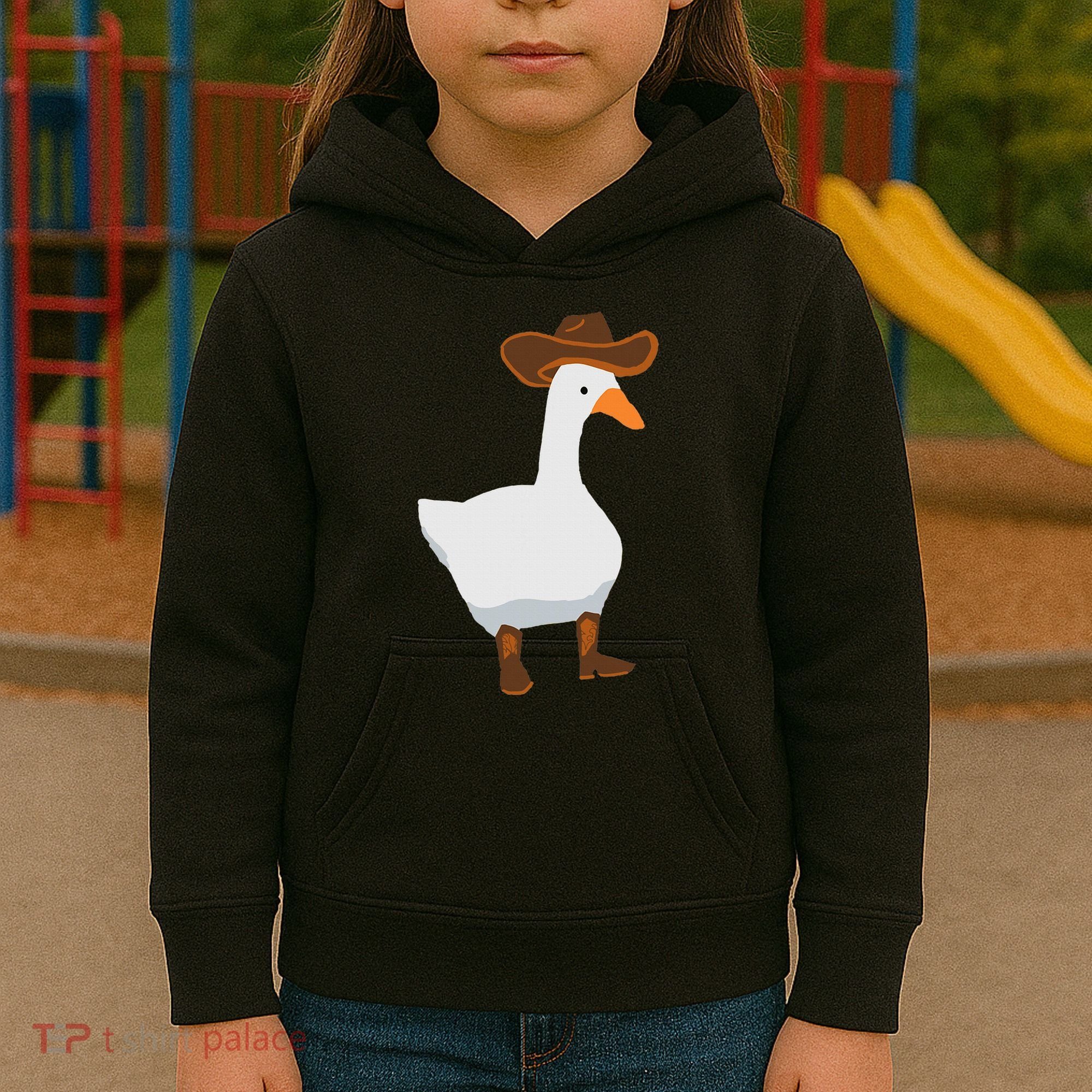 Duck In His Cowboy Hat Goose In Boots Kids Hoodie