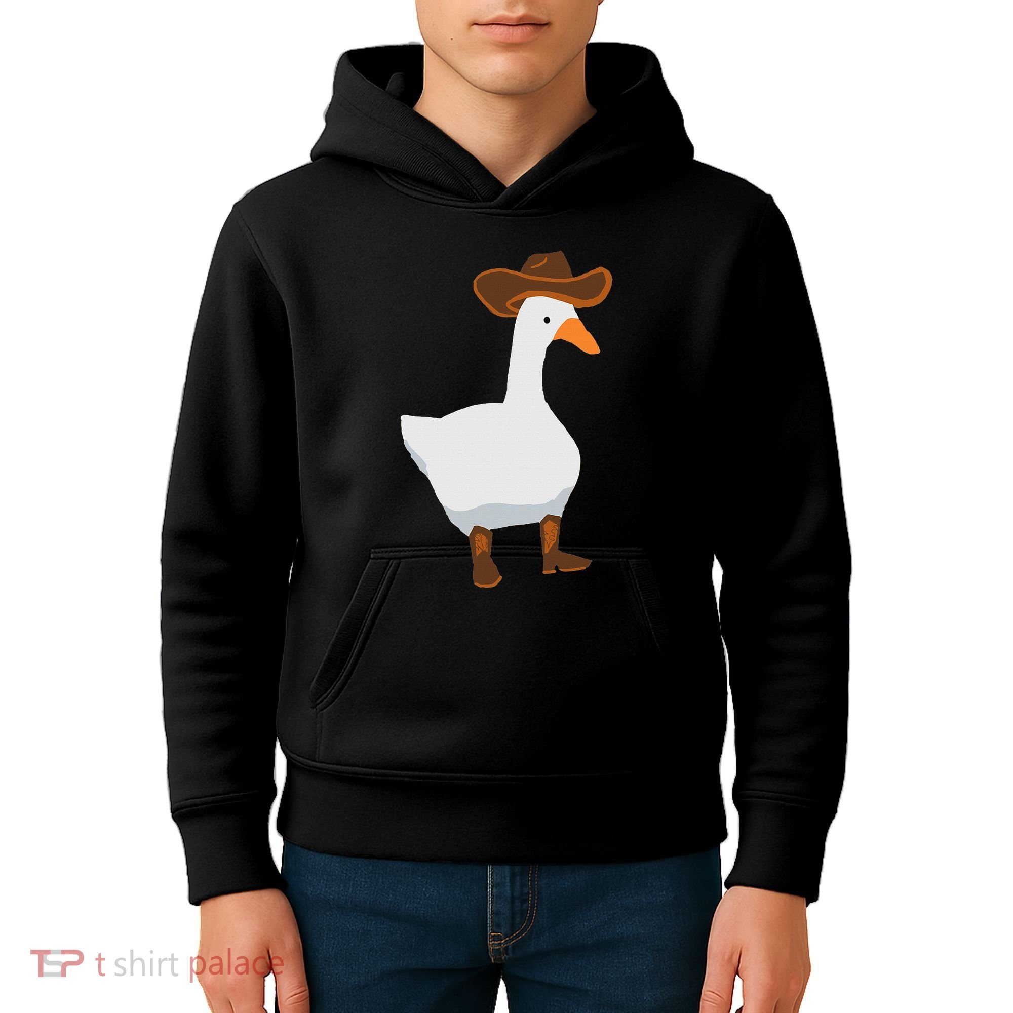 Duck In His Cowboy Hat Goose In Boots Kids Hoodie