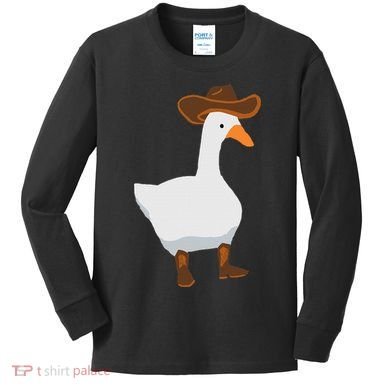 Duck In His Cowboy Hat Goose In Boots Kids Long Sleeve Shirt