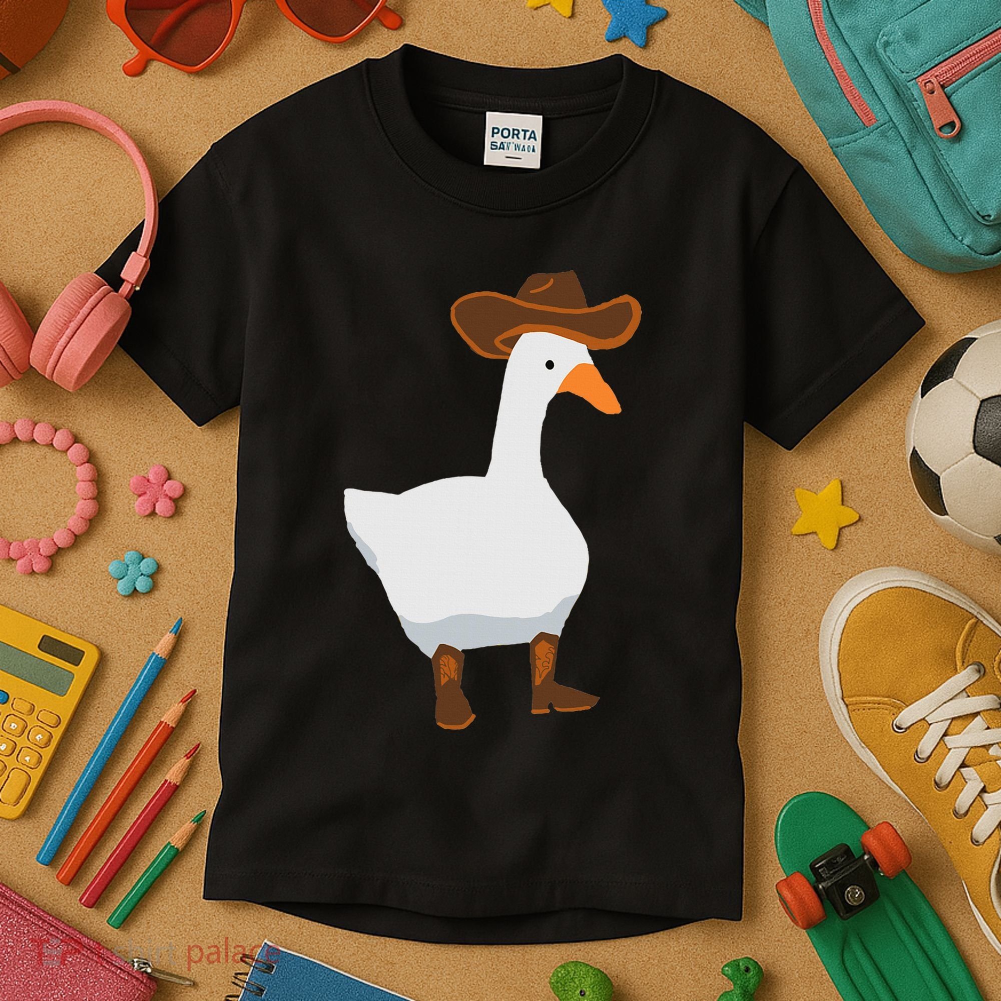Duck In His Cowboy Hat Goose In Boots Kids T-Shirt