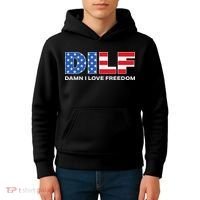 Damn I Love Freedom Dilf Funny Patriotic Dad Father's Day Kids Hoodie thumb 4