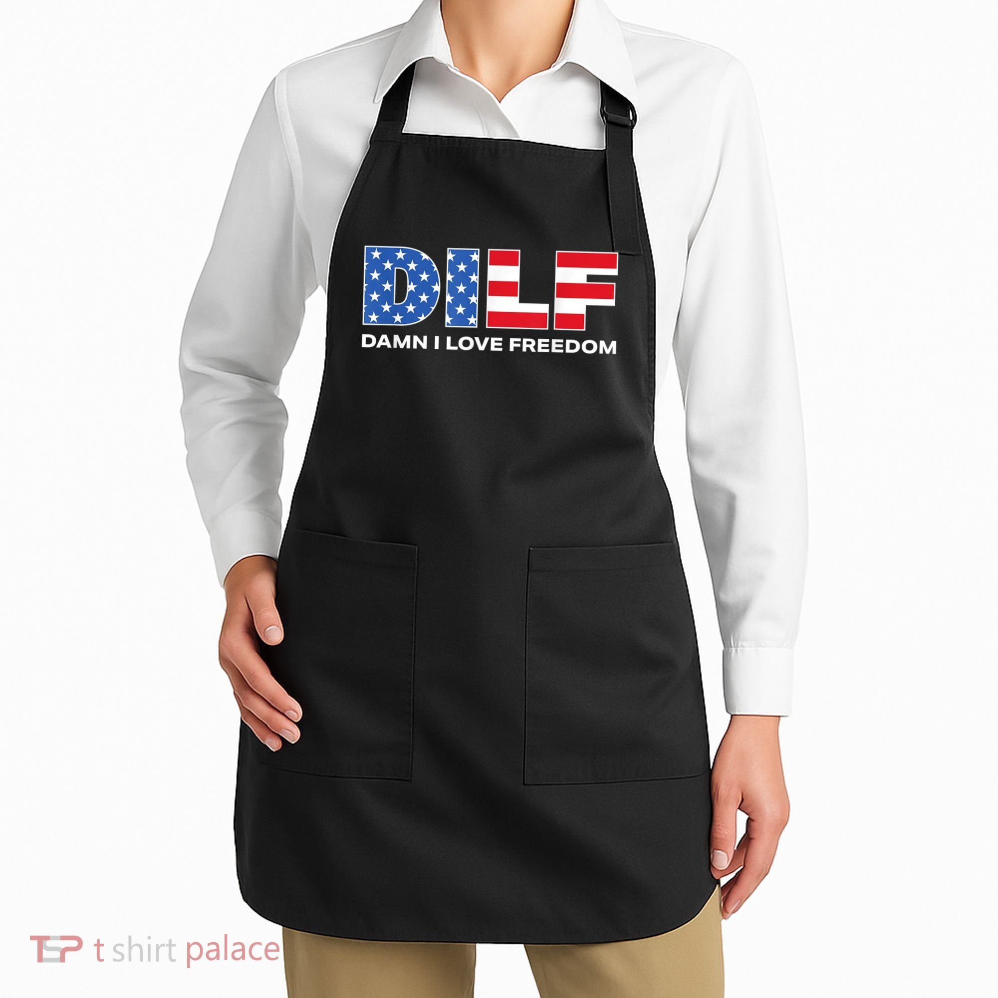 Damn I Love Freedom Dilf Funny Patriotic Dad Fathers Day Apron