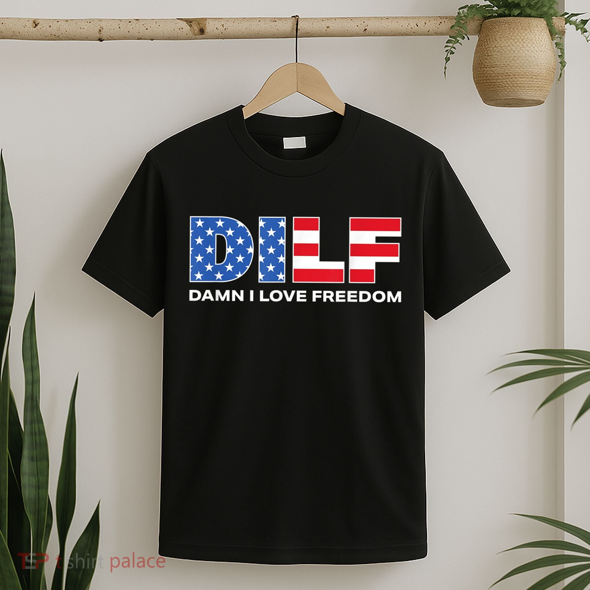 Damn I Love Freedom Dilf Funny Patriotic Dad Fathers Day T-Shirt