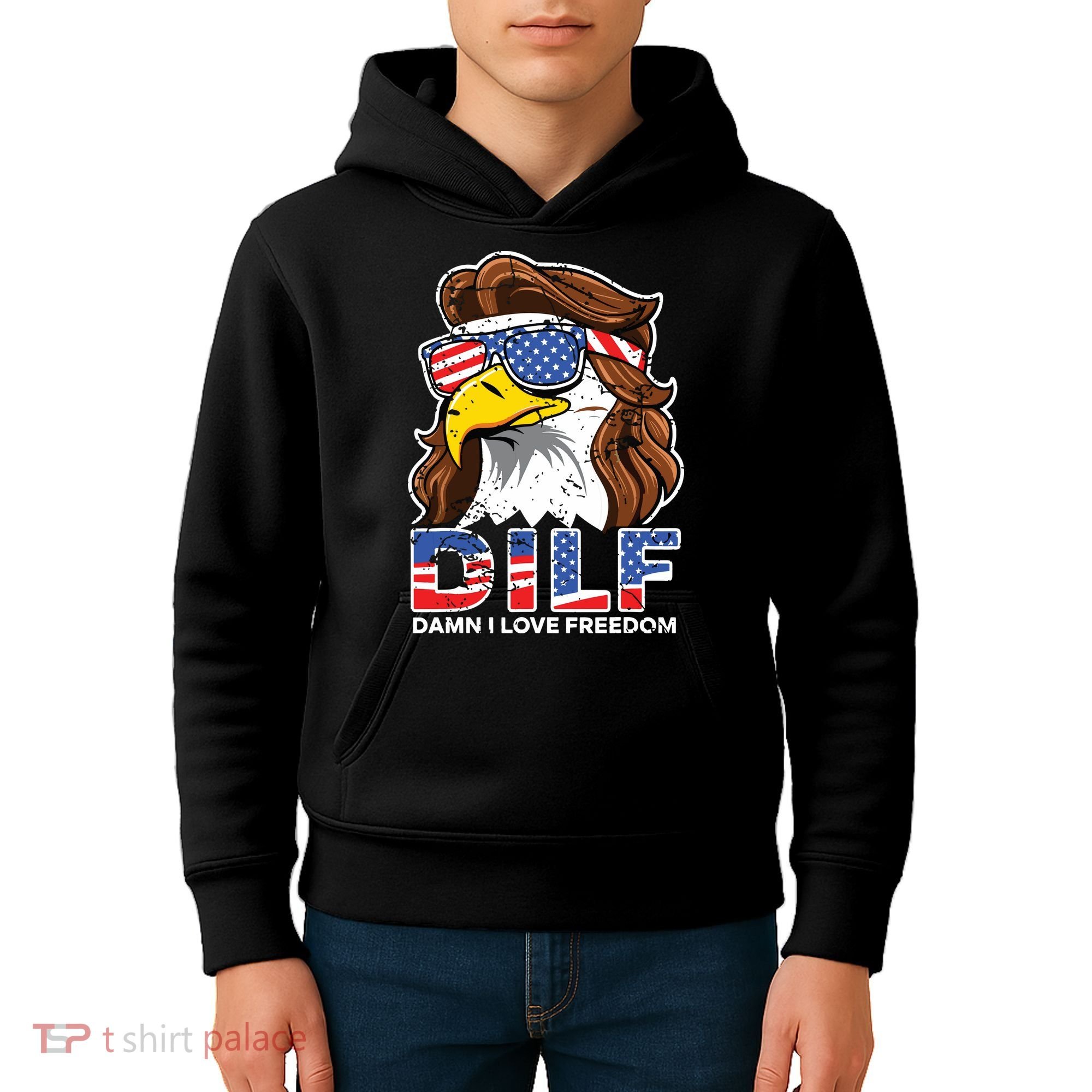 Damn I Love Freedom Eagle Funny Patriotic July 4th Kids Hoodie