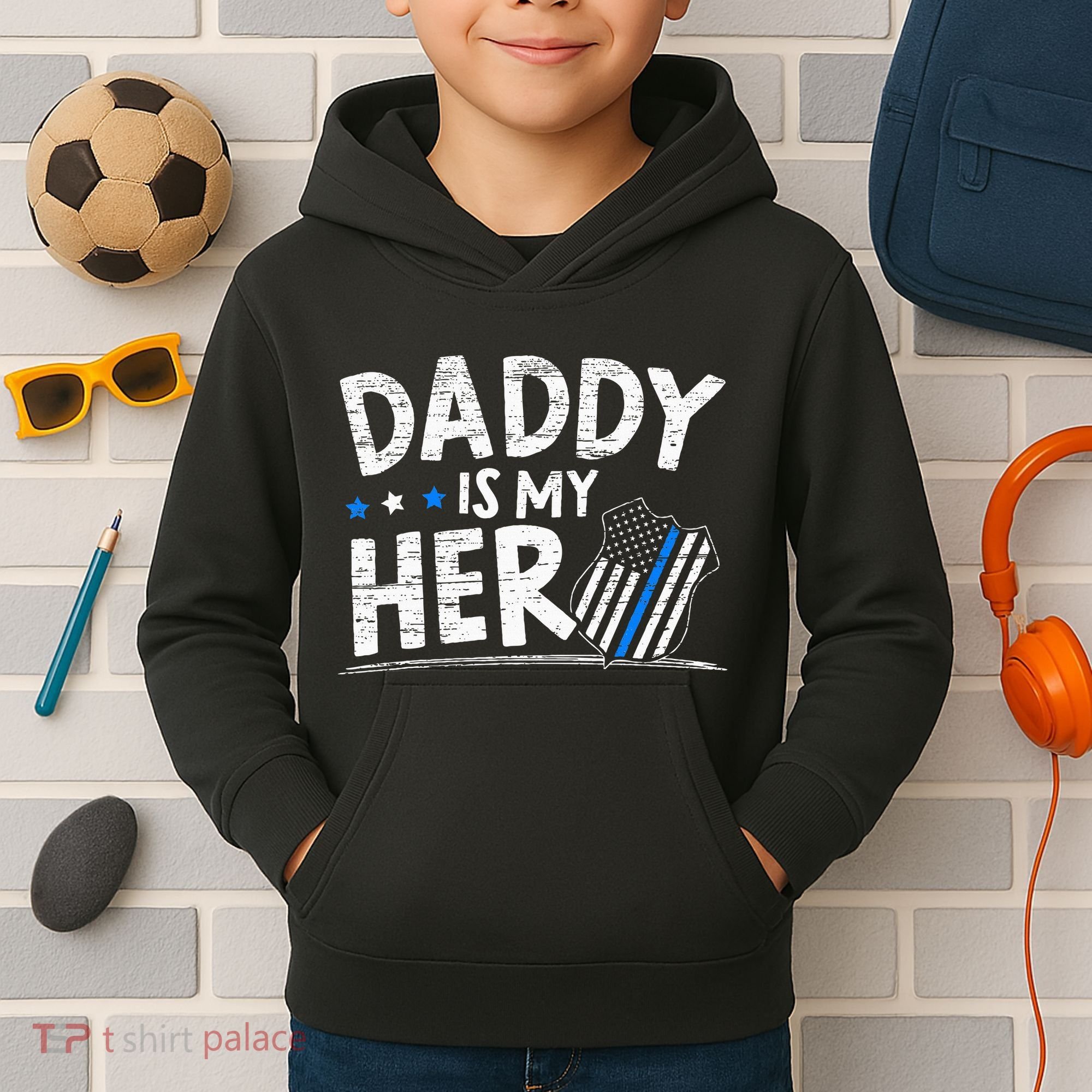 Daddy Is My Hero Police Thin Blue Line Law Enforcement Kids Hoodie