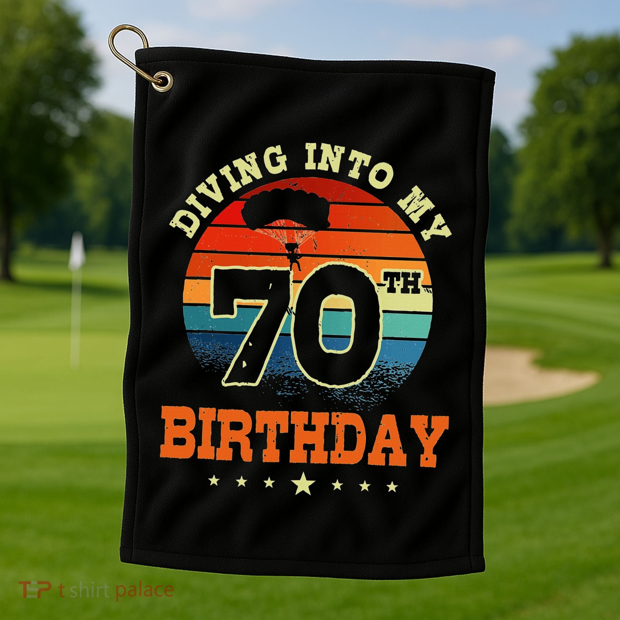 Diving Into My 70th Birthday Sky Diving Parachute Lover Golf Towel