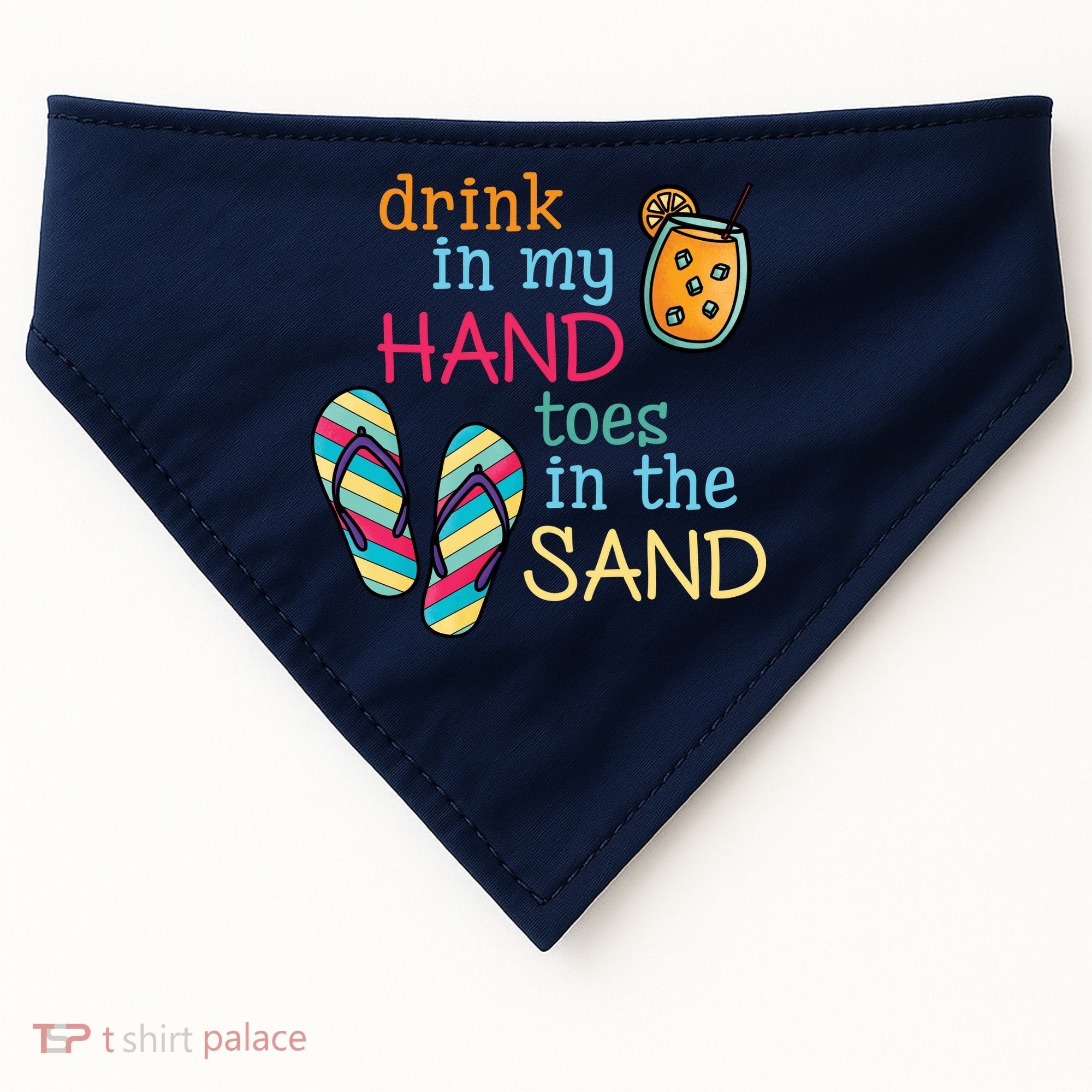 Drink In My Hand Toes In The Sand Summer Beach USA-Made Doggie Bandana