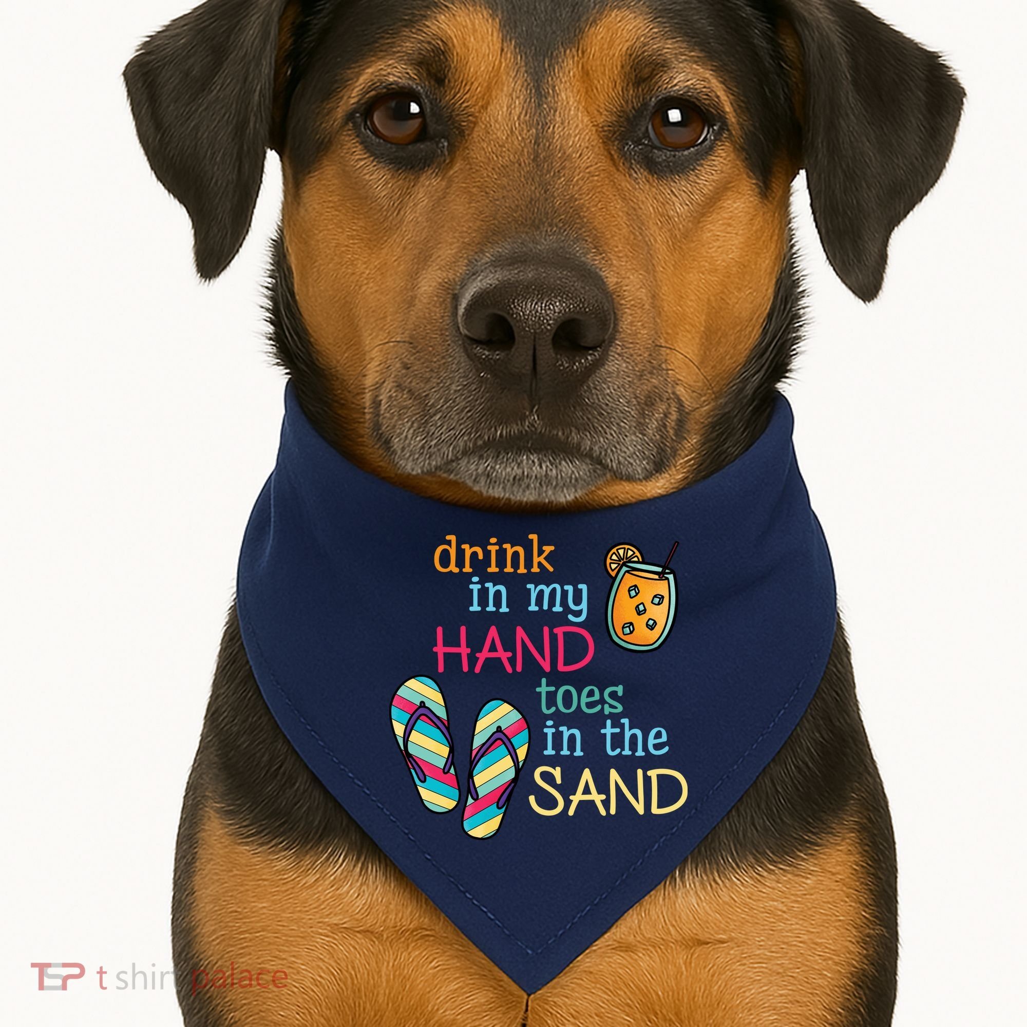 Drink In My Hand Toes In The Sand Summer Beach USA-Made Doggie Bandana