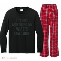 Distressed Its Not Easy Being My Wifes Arm Candy Kids Long Sleeve Plaid Pajama Set thumb 0