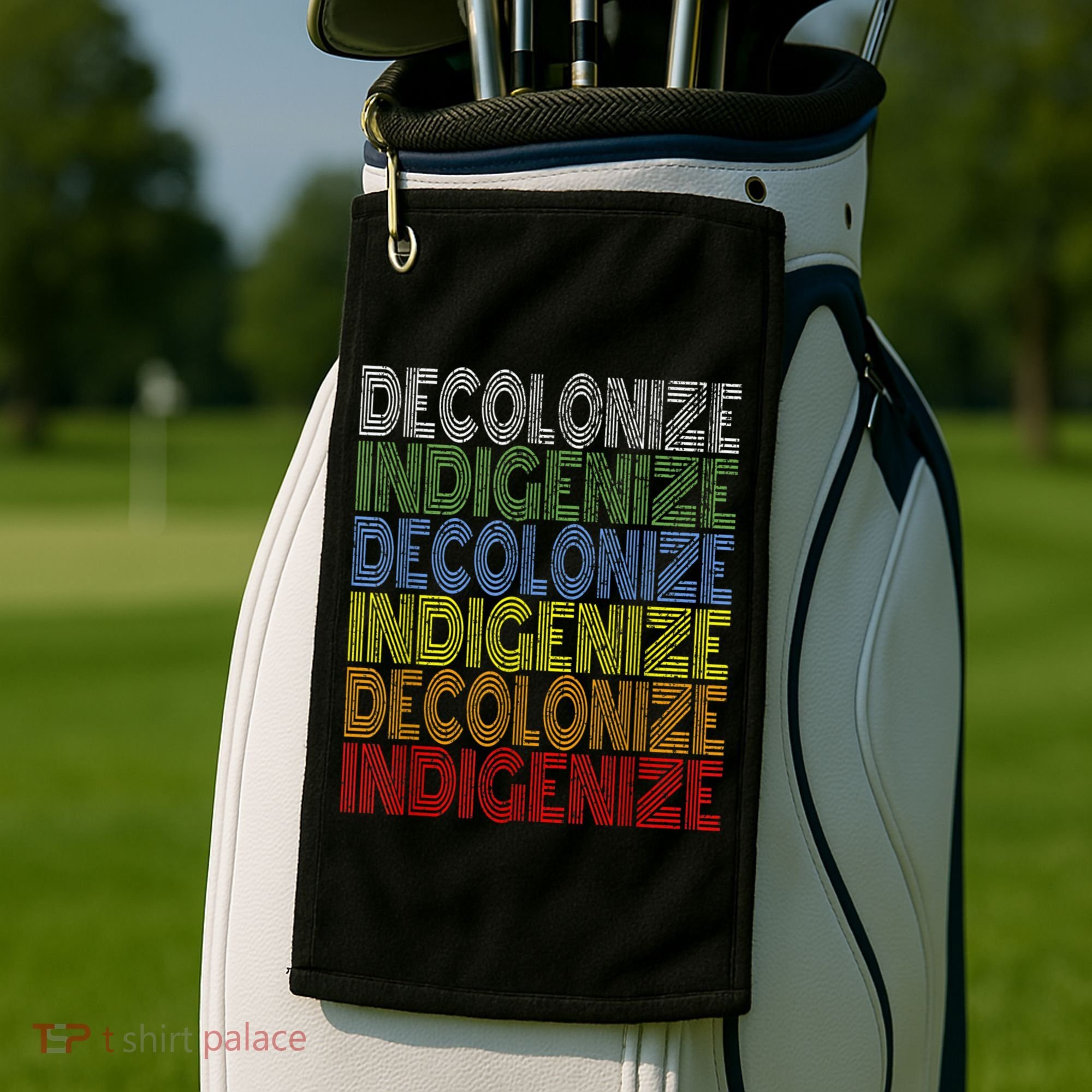 DECOLONIZE INDIGENIZE Native American Education Gift Golf Towel