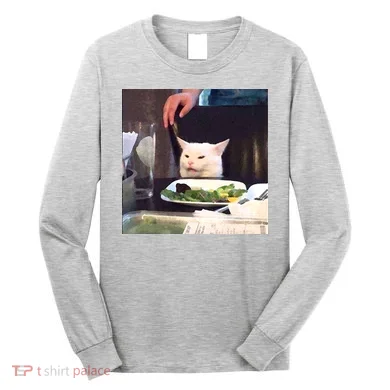 Dinner Table Cat Meme Funny Internet Yelling Long Sleeve Shirt