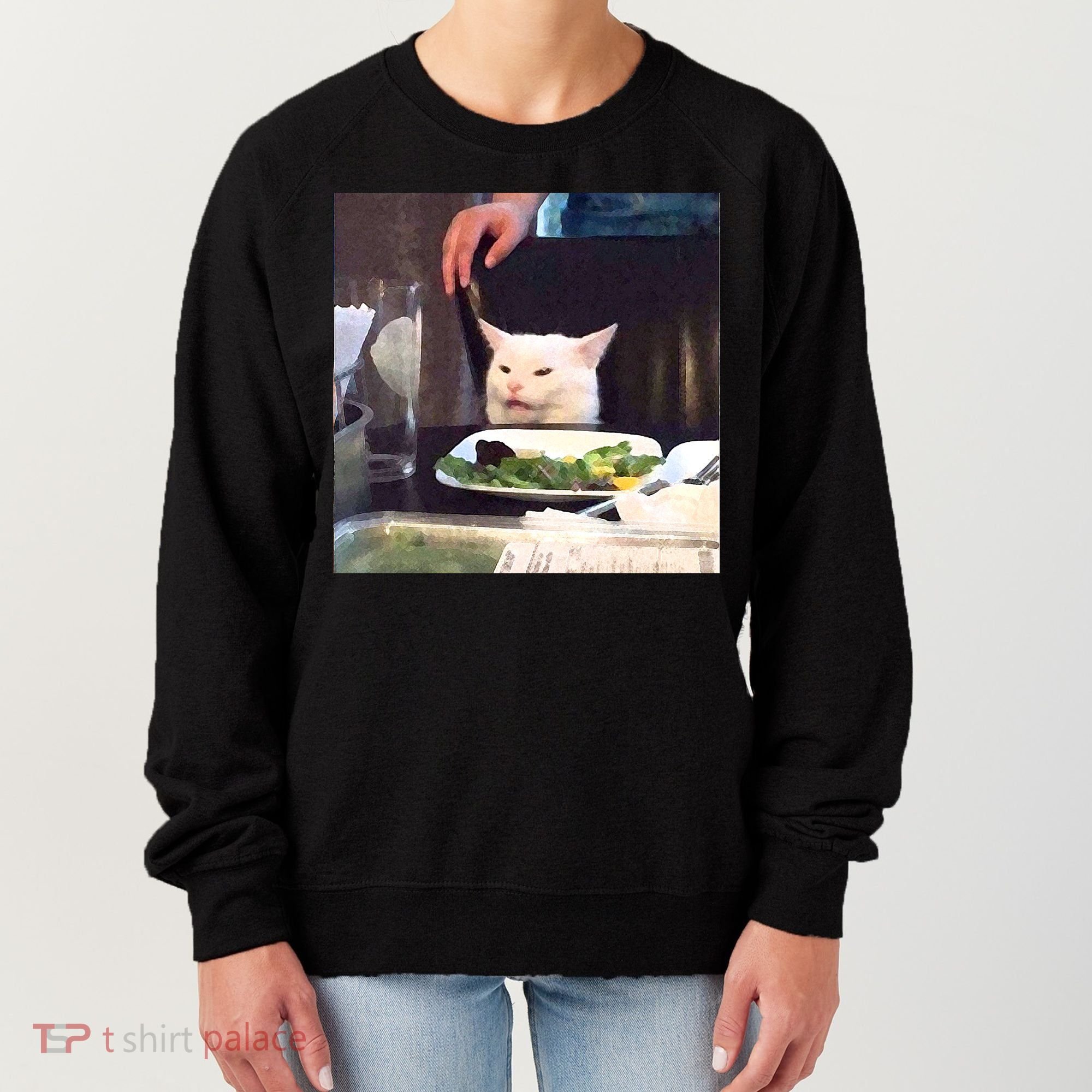 Dinner Table Cat Meme Funny Internet Yelling Women's Sweatshirt