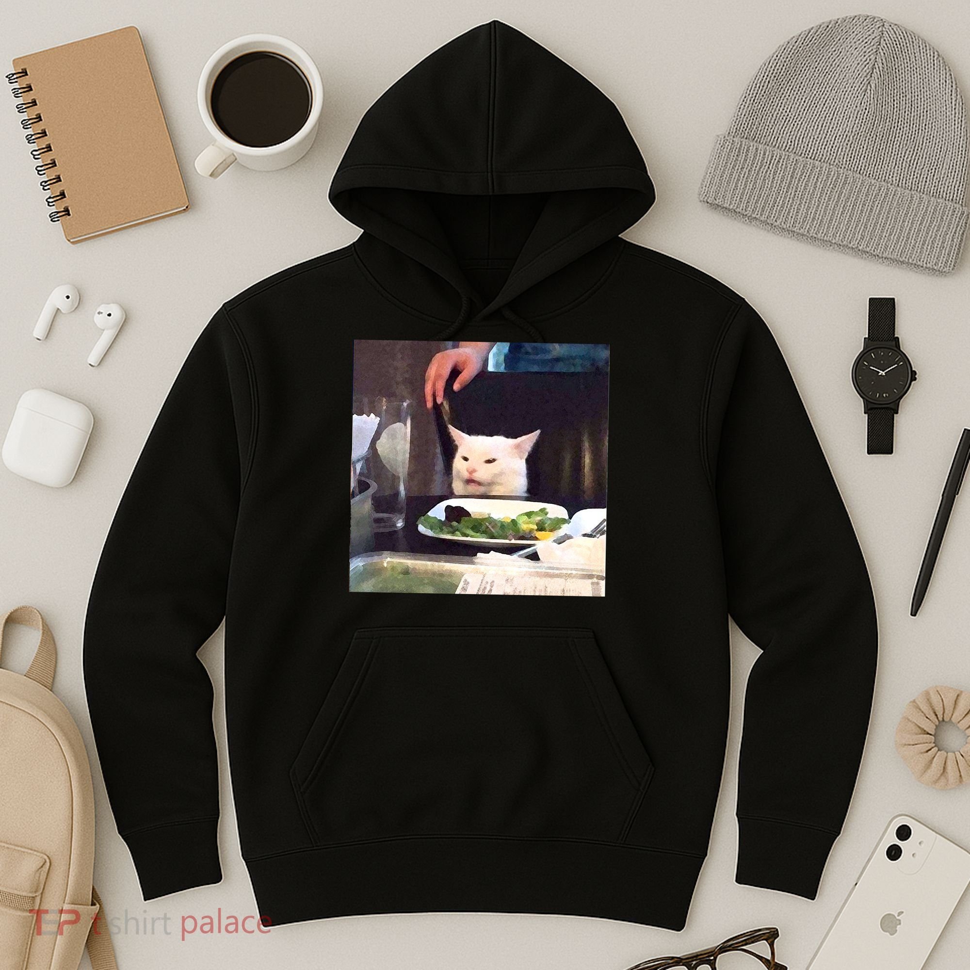 Dinner Table Cat Meme Funny Internet Yelling Hoodie