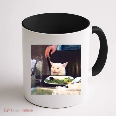 Dinner Table Cat Meme Funny Internet Yelling Coffee Mug back