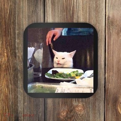 Dinner Table Cat Meme Funny Internet Yelling Coaster