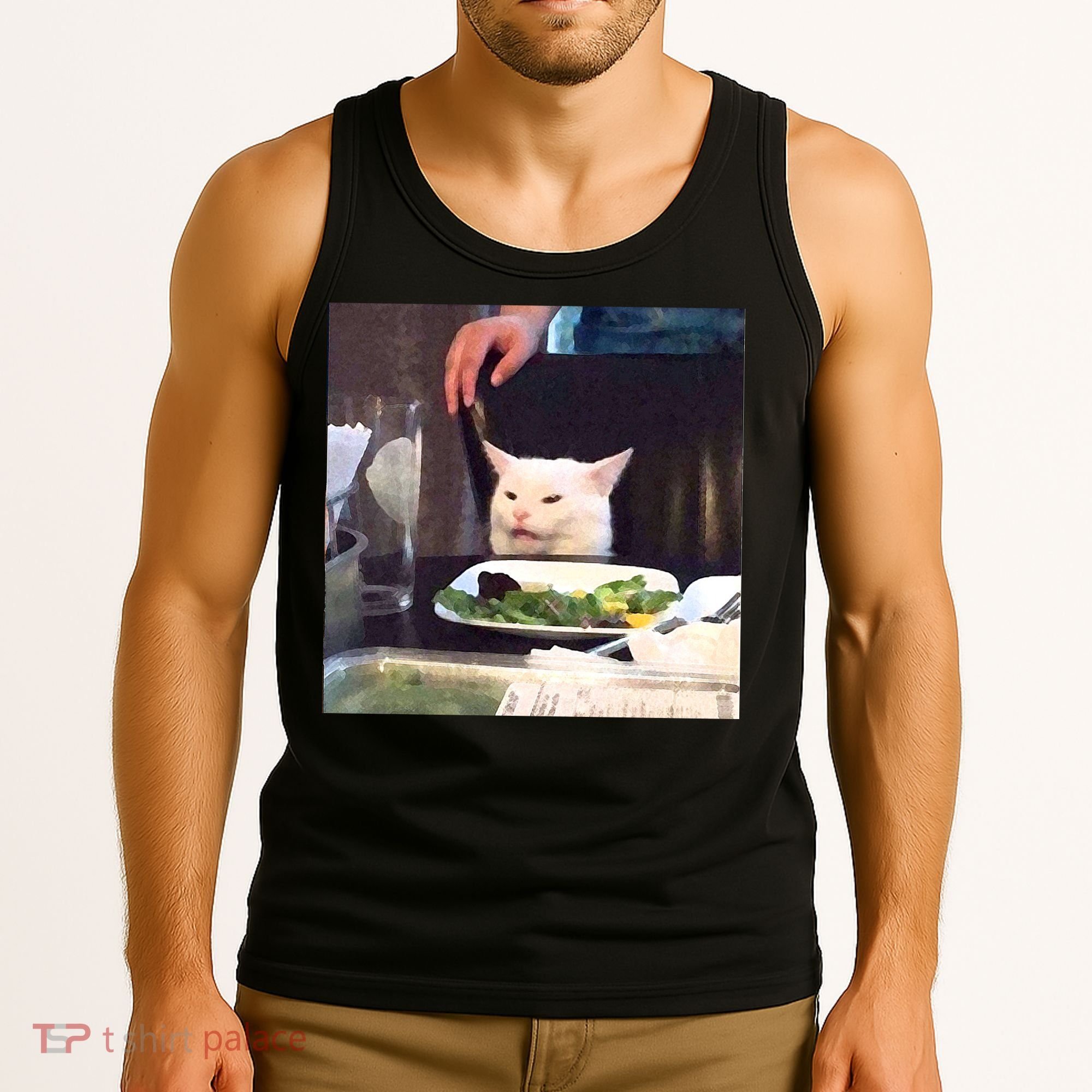 Dinner Table Cat Meme Funny Internet Yelling Tank Top