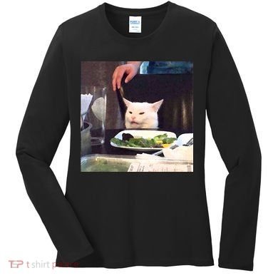 Dinner Table Cat Meme Funny Internet Yelling Women's Long Sleeve Shirt