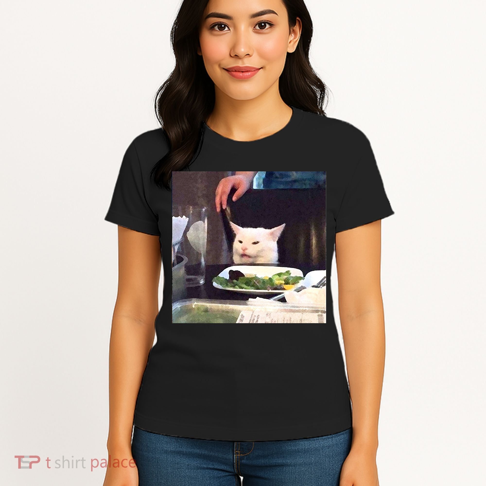 Dinner Table Cat Meme Funny Internet Yelling Women's T-Shirt