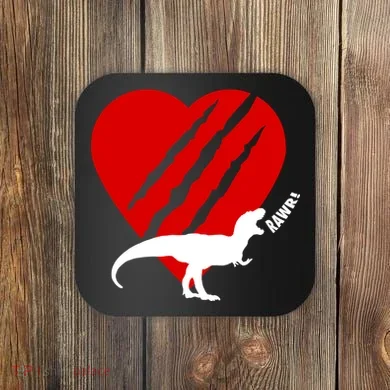 Dinosaur RAWR Valentine's Day Coaster