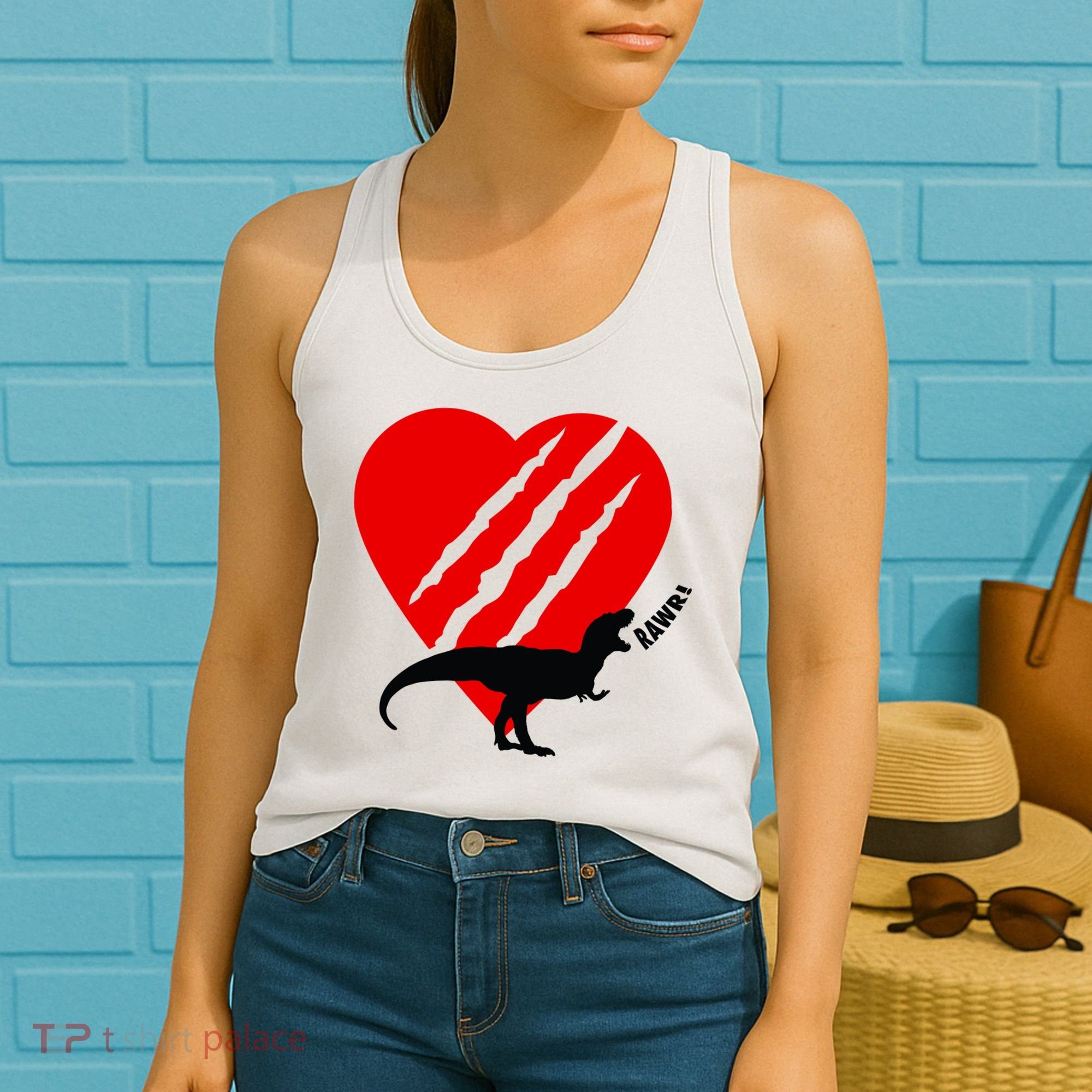 Dinosaur RAWR Valentine's Day Women's Tank Top